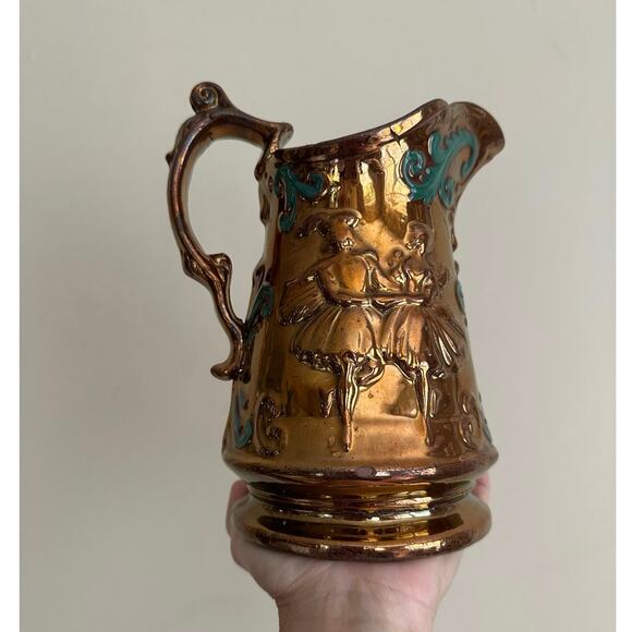 Antique Copper Lustre Luster Lusterware Jug Pitcher 7” England 24K Gold Vintage - Picture 4 of 16